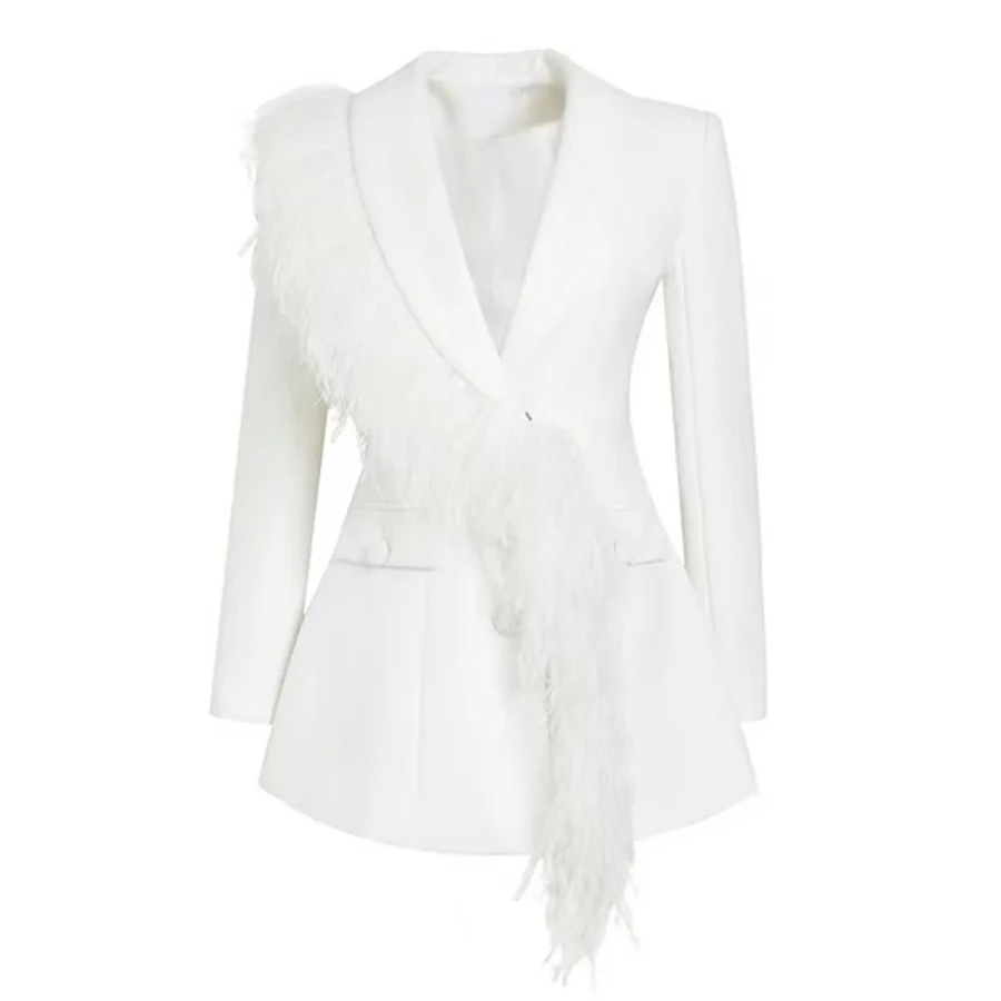 Elegant Feather Stitch Blazer